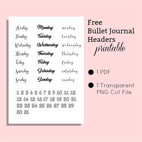 Free Printable Bullet Journal Header Stickers Cut File The Petite