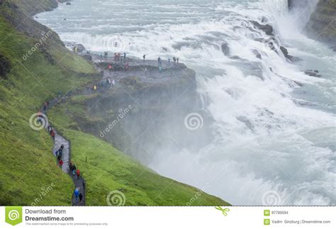 Gullfoss Waterfall Located In The Canyon Of Hvita River Iceland