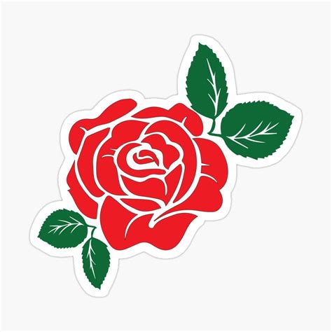 A Red Rose With Green Leaves Sticker On A White Background For Use As A