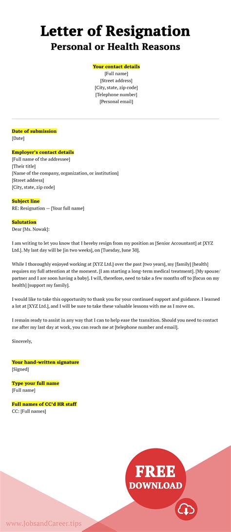 Sample Resignation Letter Due To Health Reasons