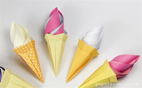 Origami Ice Cream Cone Instructions Modular Paper Kawaii
