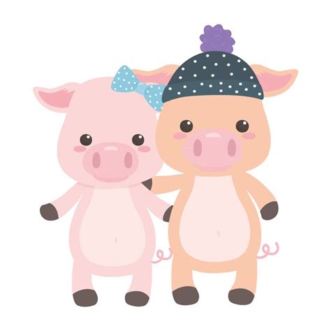 Premium Vector Couple Of Pigs Cartoons