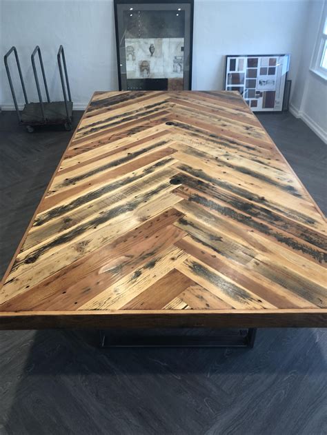 Our old wood plank farm table is made of handsome reclaimed wood to present an aged, old world antique look in a new piece of furniture. Custom Reclaimed Wood Conference Table by A.M.Abbott ...