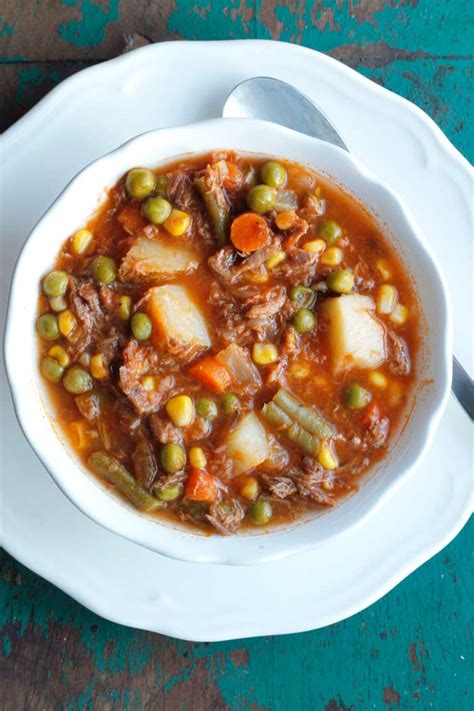 A way to use up some vegetable leftovers. My Mom's Old-Fashioned Vegetable Beef Soup - Smile Sandwich