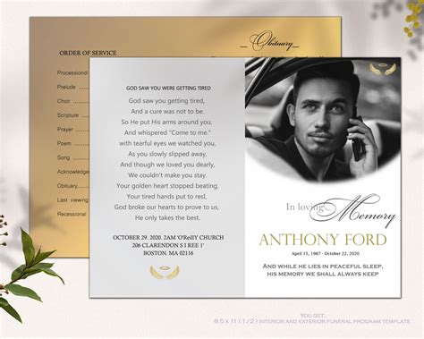 In Loving Memory Funeral Program Template For Young Man And Etsy