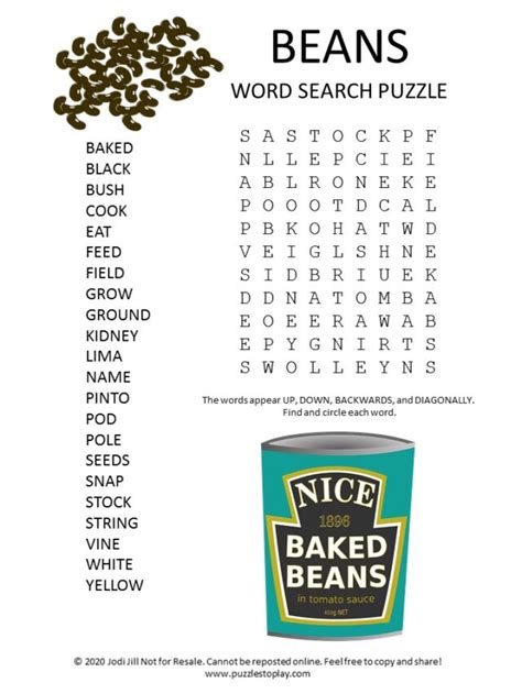 Beans Word Search Puzzle Puzzles To Play