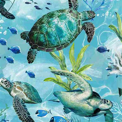 Sea Turtles Fabric Cotton Fabric Ocean Fabric Blue Etsy