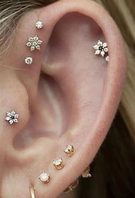 Petals Crystal Flower Ear Piercing Jewelry 16g Earring Studs In Silver