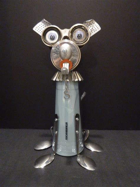 Altered Art Upcycled Creation By Pattie Blair Robot Sculpture Dog