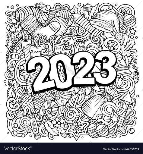 2023 Doodles New Year Objects Royalty Free Vector Image