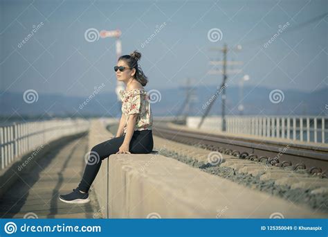 Single Woman Relaxing In Traveling Destination Stock Image Image Of