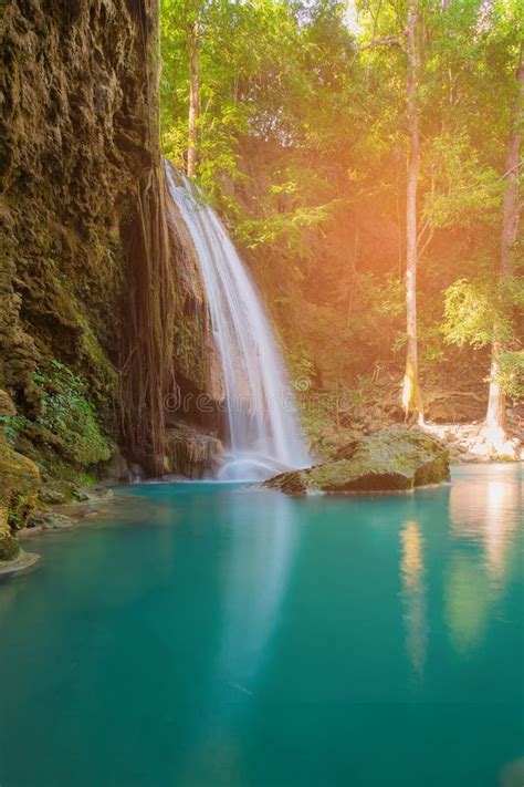 Beautiful Natural Stream Water Fall In Tropical Deep Forest Stock Image
