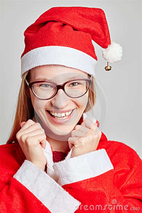Smiling Woman Dressed Like Santa For Christmas Stock Image Image Of