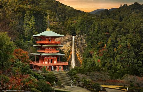 Download Wallpaper Seiganto Ji Temple Sanjūdō Pagoda Nachi Falls