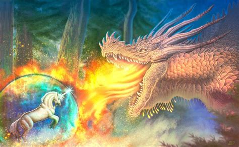 Dragon Vs Unicorn Fantasy Dragon Unicorn Fantasy Unicorn Art