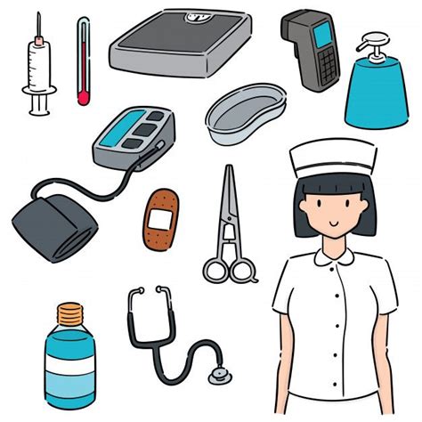 Premium Vector Set Of Nurse And Medical Equipment Medical Equipment