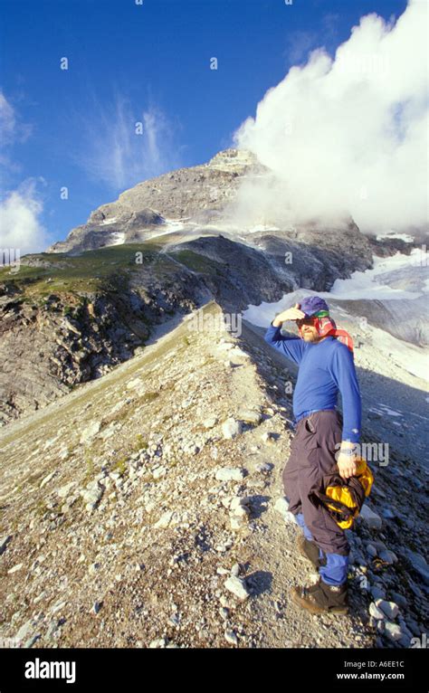Climber On Moraine Below Mount Sir Donald Glacier National Park British