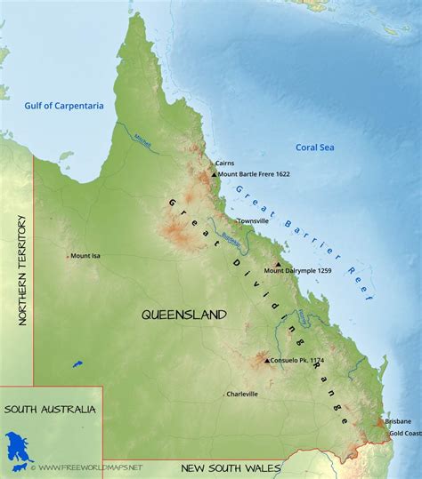 Physical Map Of Queensland Australia
