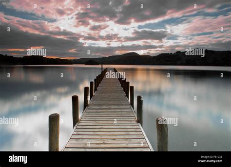 Parkamoor Jetty On Coniston Water Lake District Cumbria England Uk