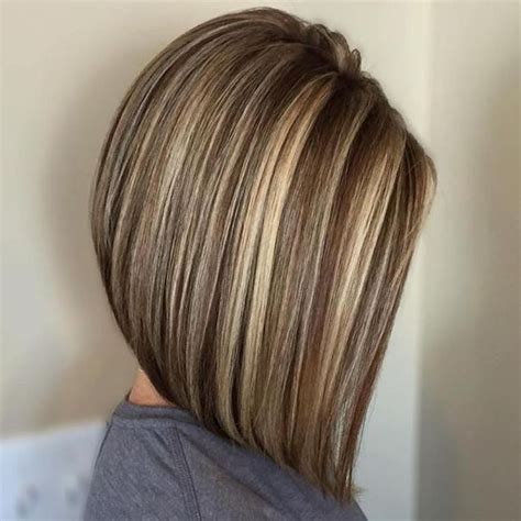 Bob Asymmetrical Hairstyle On Light Brown Hair With Blonde Highlights