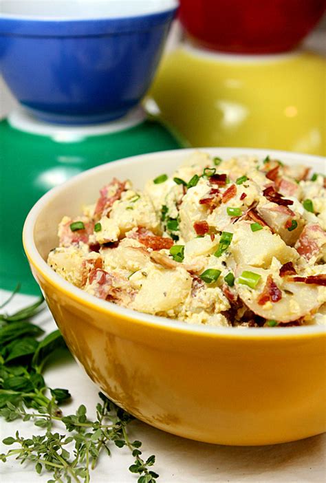 Ever present mayo and sour cream found in so many other versions of potato salad. red potato salad sour cream mayonnaise
