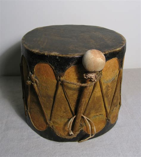 Native American Cottonwood Drum With Original Beater 19th Century