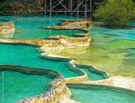 Top Of Waterfall Jiuzhaigou Valley Was Recognize By Unesco As A World