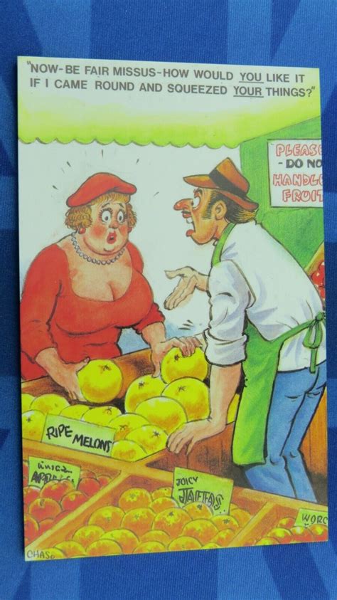 Saucy Bamforth Comic Postcard 1980 S Big Boobs Ripe Melons SQUEEZED