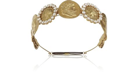 Dolce And Gabbana Gold Tone Swarovski Crystal Coin Headband In Metallic