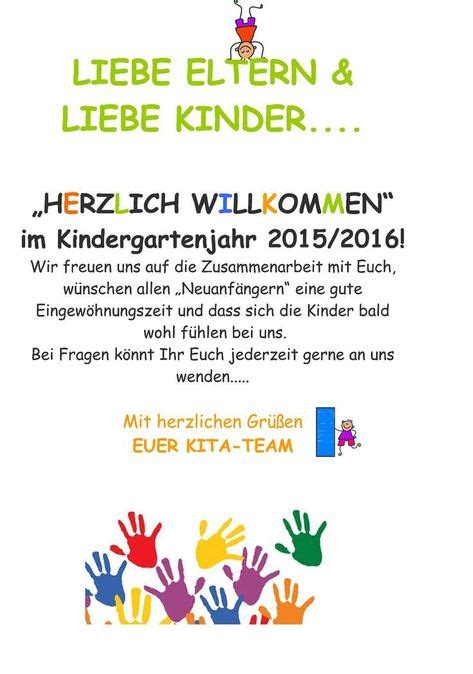 19 Herzlich Willkommen Ideen Kindergartenbeginn Elternbriefe Elternabend