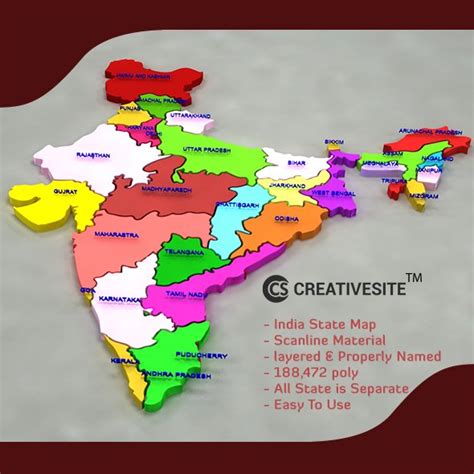 3d Model Of India Map United States Map