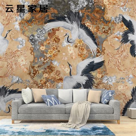 Chinoiserie Mural Cranes Wallpaper Home Decor Wall Murals Etsy