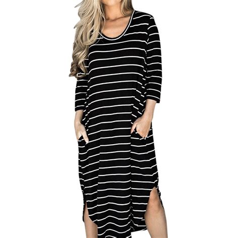 Autumn Sexy Women Striped Loose Long Dress Beach Party Casual Dresses Brazil Elbise Roupa