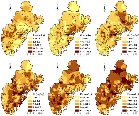 Spatial Distribution Maps Of The Concentrations Of Six Trace Metals In