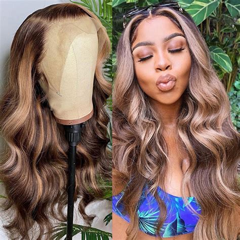 Sunber Honey Blonde Highlight Piano Color 13x4 Lace Front Wigs Body Wa