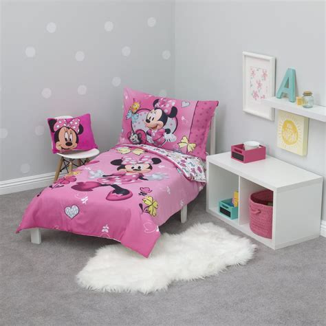 Disney Minnie Mouse Happy Hearts Pink 4 Piece Toddler Bed Set Walmart
