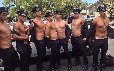 Shirtless Male Beefcake Muscular Cops Stripping Hunks Group Shot Photo Sexiz Pix