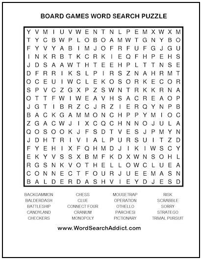 Board Games Printable Word Search Puzzle Word Search Addict