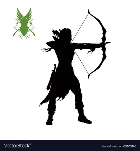 Black Silhouette Elven Archer With Bow Royalty Free Vector
