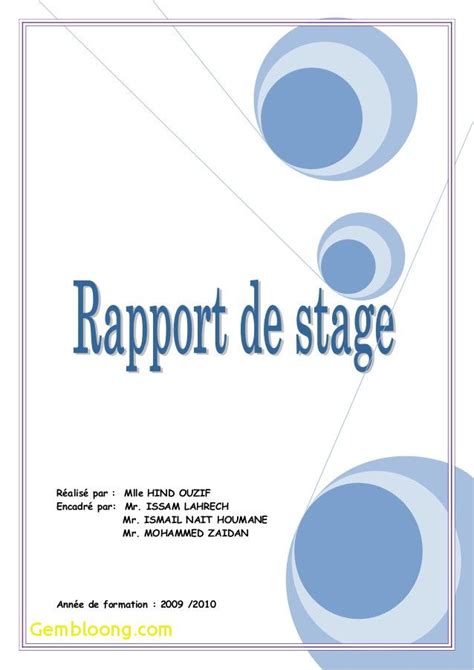 Exemple De Page De Garde Rapport De Stage