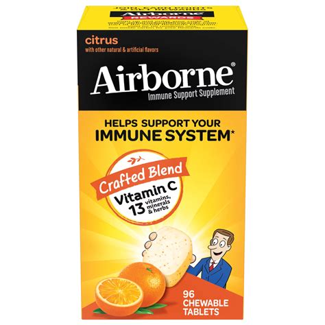 Airborne Immune Support Supplement Vitamin C Citrus Chewable Tablets