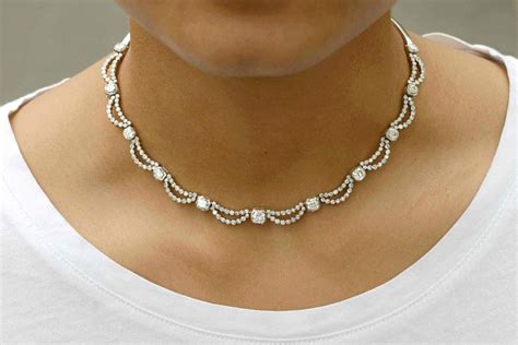 5 Carat Diamond Art Deco Waterfall Necklace Scalloped Bib Snake Chain