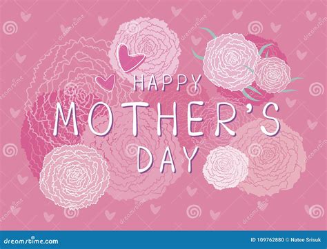 Happy Mothers Day Design Of Pink Carnation Flowers Background Stock