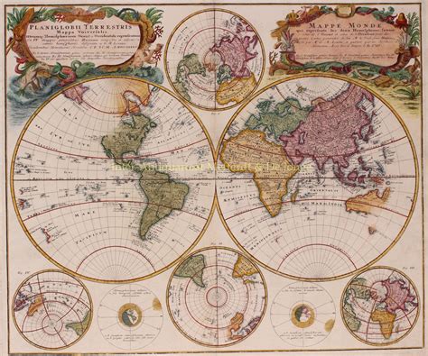 18e Eeuwse Wereldkaart Oude Originele Gravure Antieke Prent Cartografie