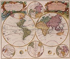 18e-eeuwse wereldkaart oude originele gravure antieke prent cartografie