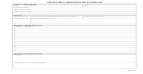 Ficha De Cadastro De FamÍlias Br · Sobrenome Da Família