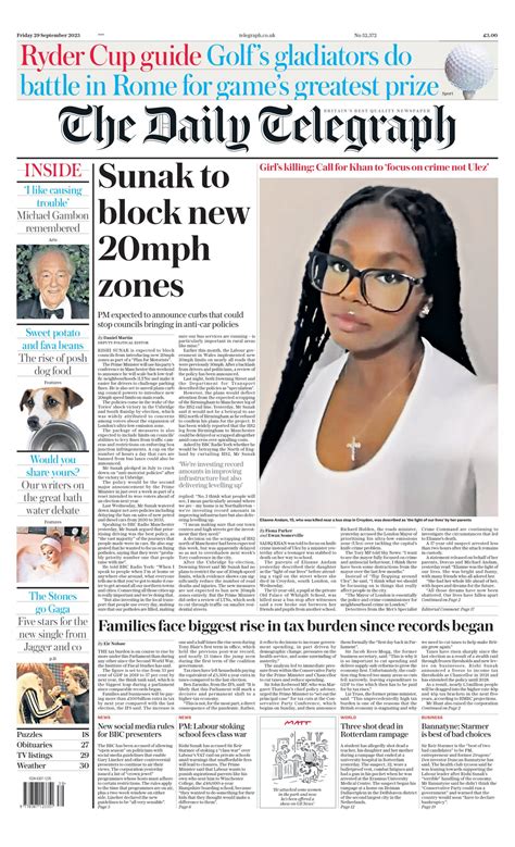 Daily Telegraph Front Page 29th Of September 2023 Tomorrows Papers Today