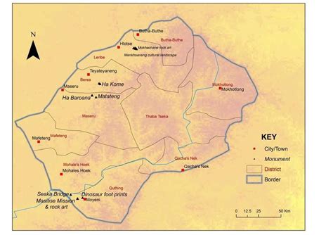 Map Of Lesotho Showing Some Of The Sites That Were Documented During