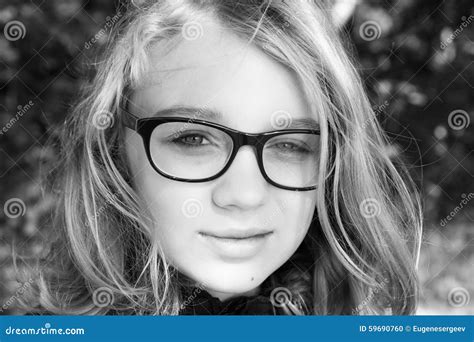 Beautiful Blond Caucasian Teenage Girl In Glasses Stock Photo Image