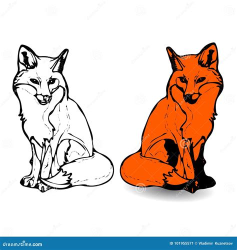 Two Foxes Silhouette Drawing Cartoon On White Background Stock Vector